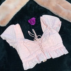 Forever21 Pink Cotton Embroidered Top